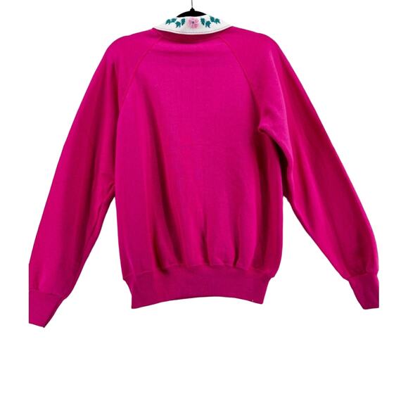 80s 90s Vintage Lee Grandmacore Cottage Core Granny Hot Pink Sweatshirt Medium - Picture 5 of 7